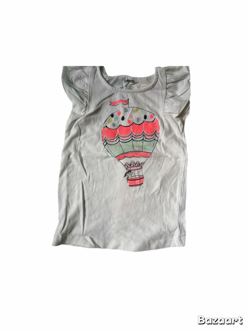 Gymboree White Tank Top with Coral & Mint Hot Air Balloon